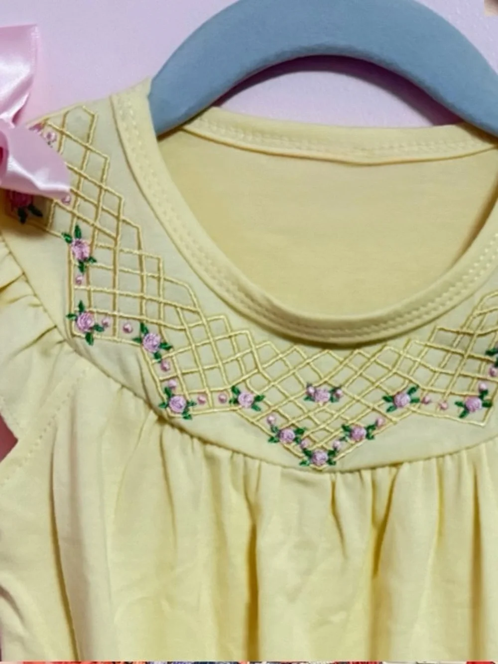 Yellow Baby bubble with Pink Rose Embroidery